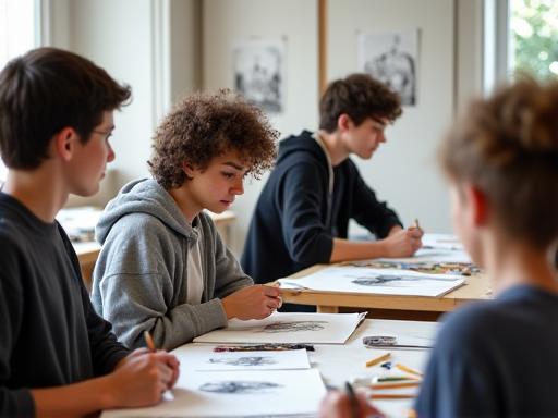 Estudiantes en clase de dibujo artístico