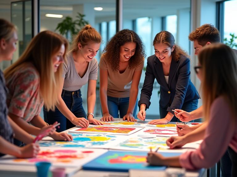 Taller grupal de team building creativo en empresa